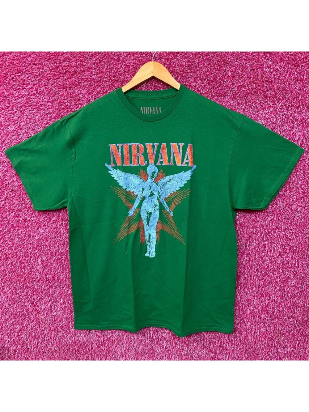 Nirvana In Utero Angel Graphic Grunge Green T-Shirt XL